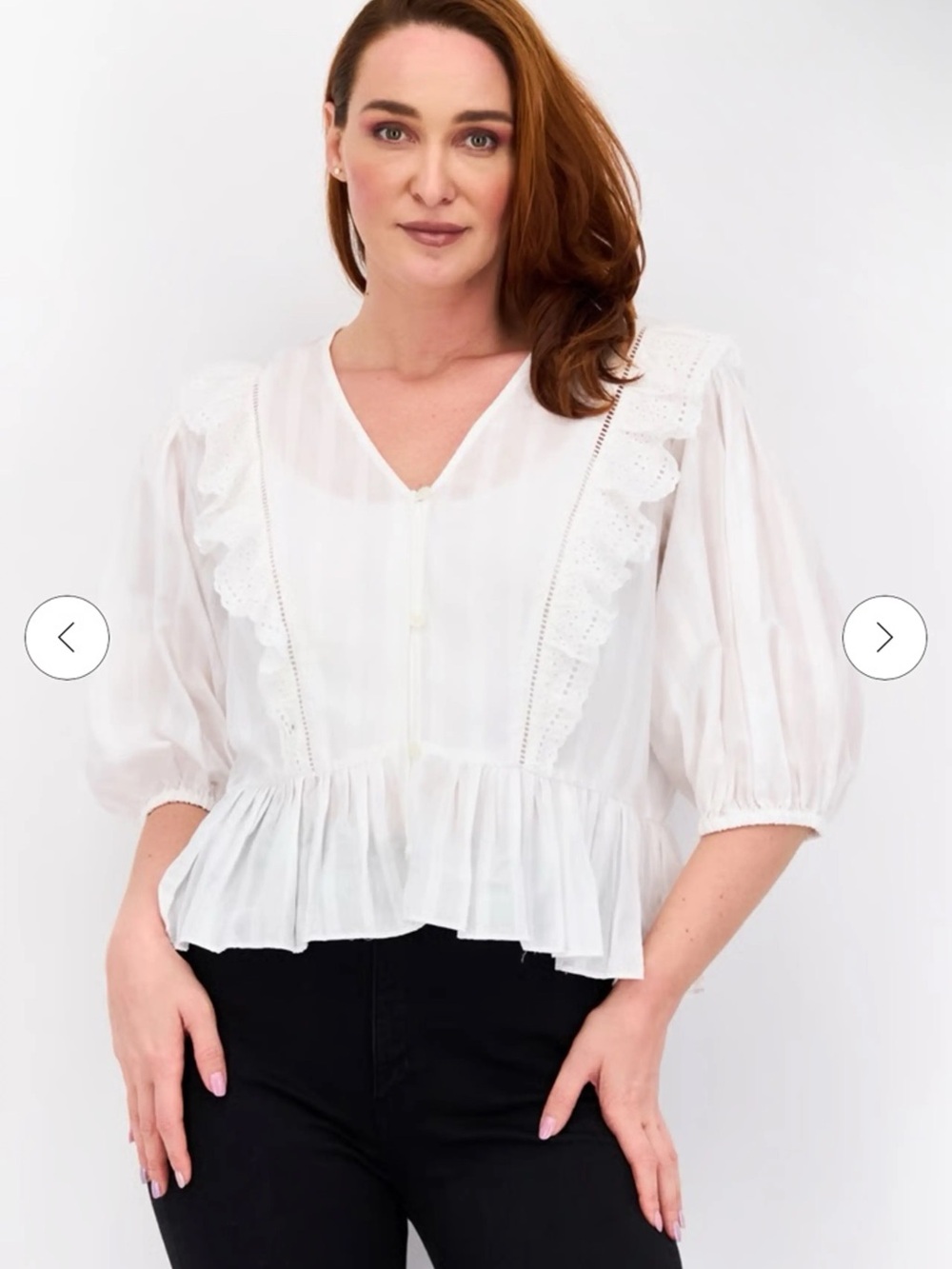 Scotch & Soda White Ruffle V-Neck Peplum Blouse